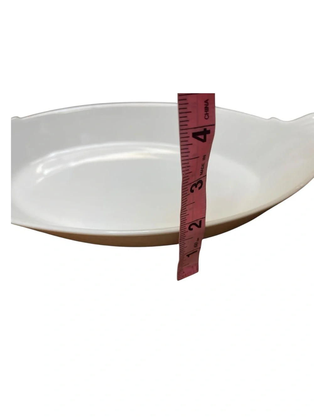 Vintage French Ironstone Serving Bowl White Oval Shell Handles Farmhouse